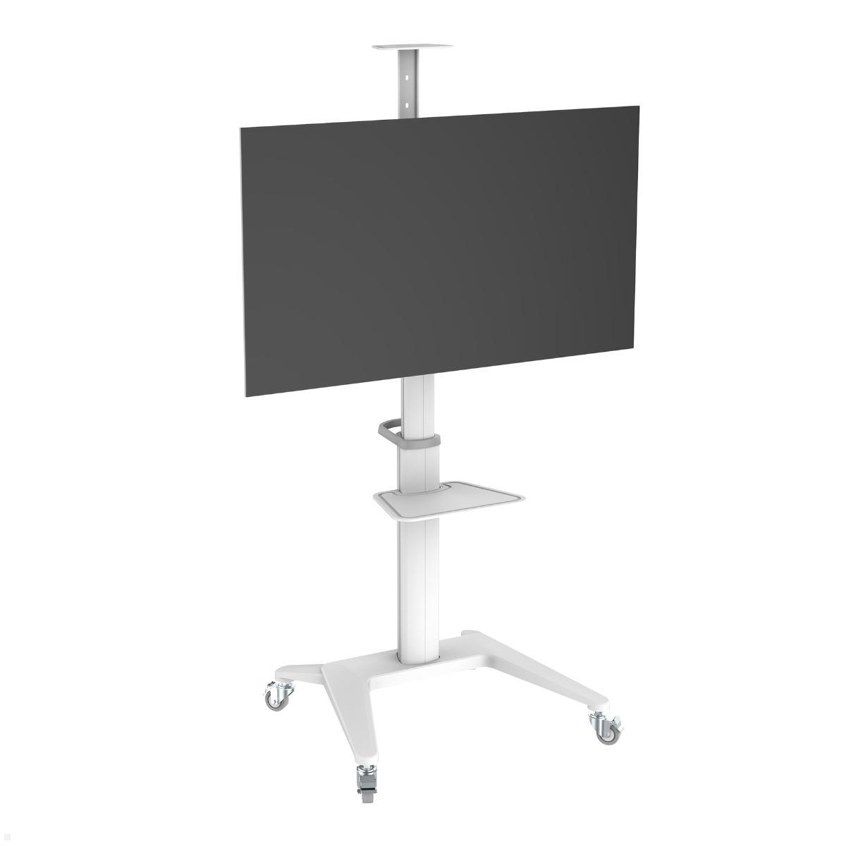 PureMounts PDS-0003C TV Ständer mit Rollen + Ablagen bis 70 Zoll, weiß mit Pivot Funktion
