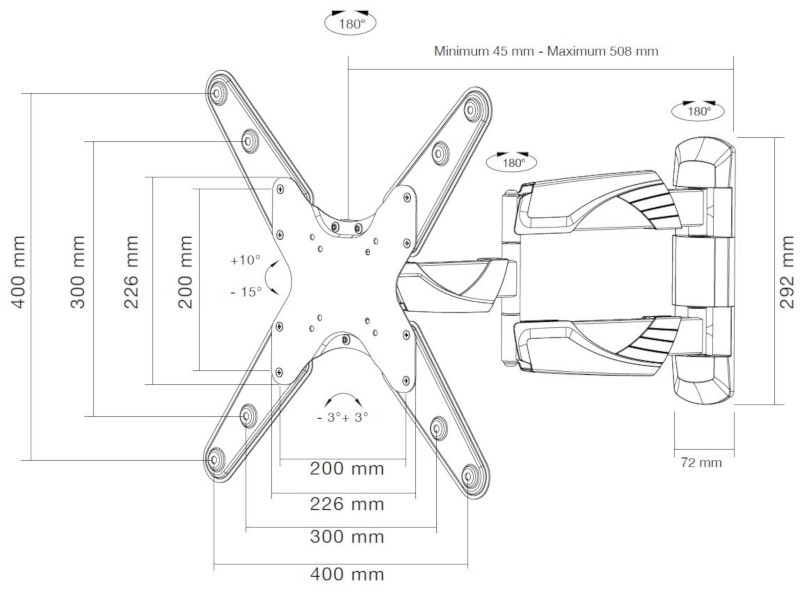 NewStar NM-W440 NeoMounts Fernseher Wandhalterung drehbar 23-52Zoll, weiß Maße