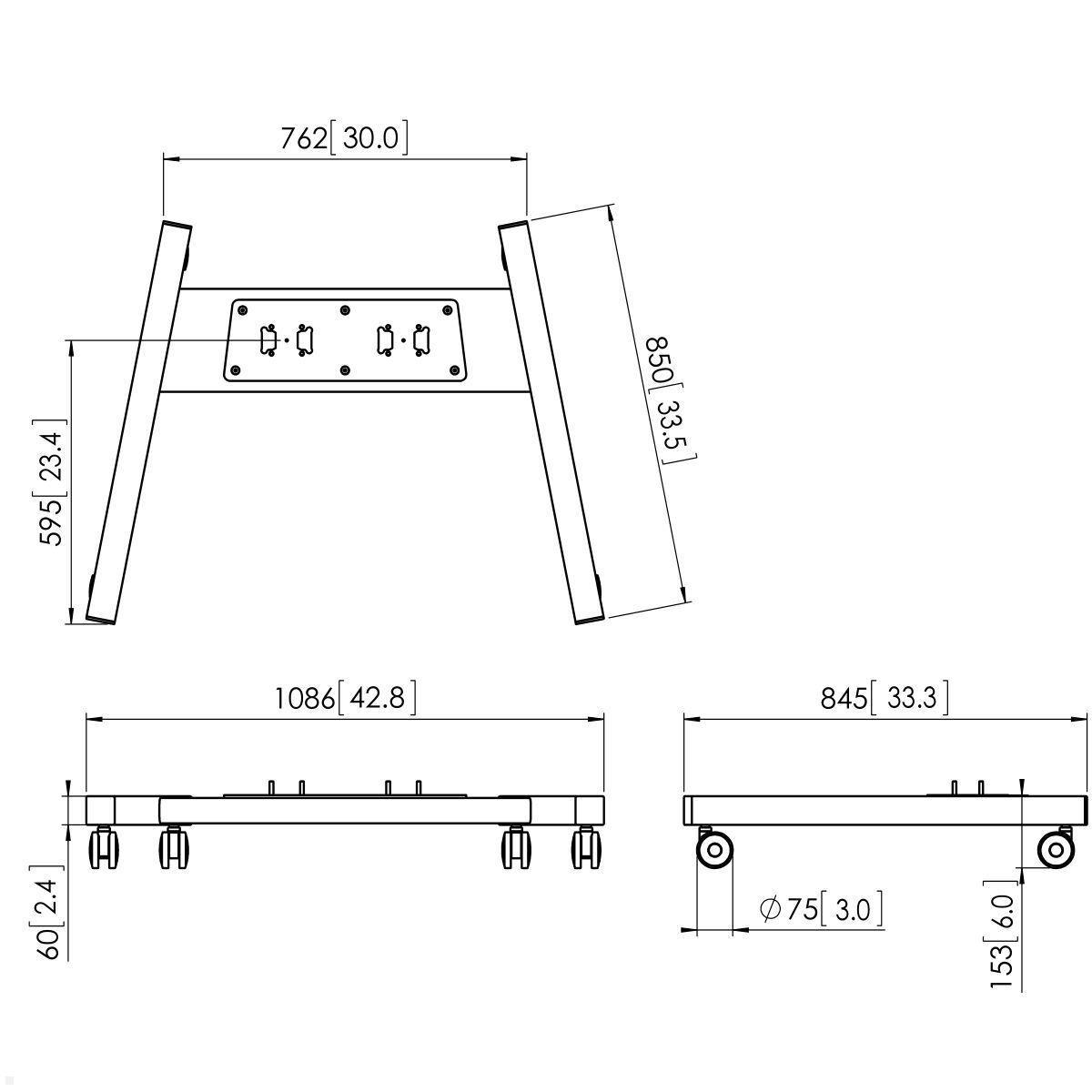 Vogels Connect-it PFT 8530 Wagenrahmen für Touchdisplays, silber, Zeichnung Maße