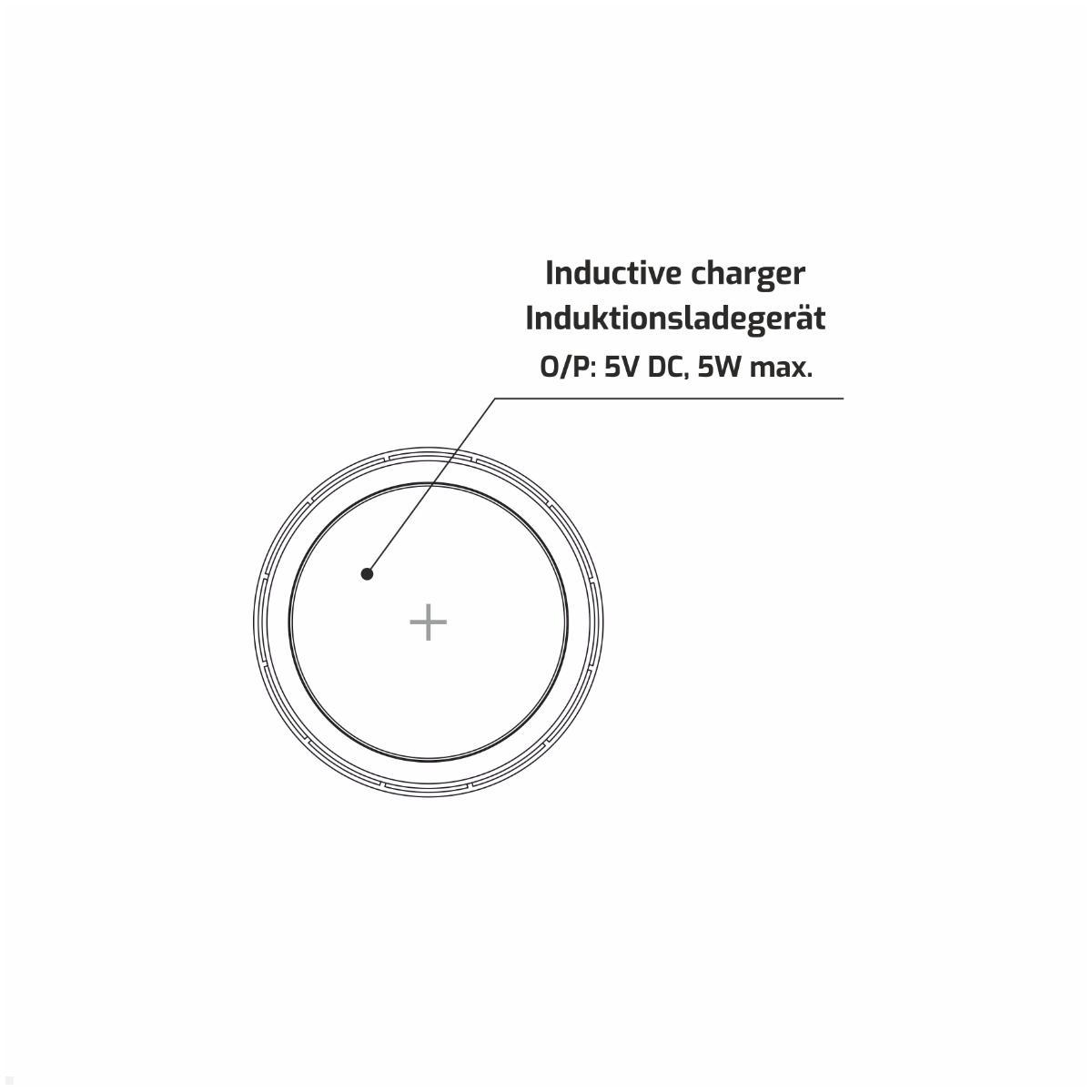 TecLines TVS003B versenkbare 4-fach Steckdose, Qi, 2x USB-A, 2x RJ45, schwarz, Zeichnung QI Ladefläche